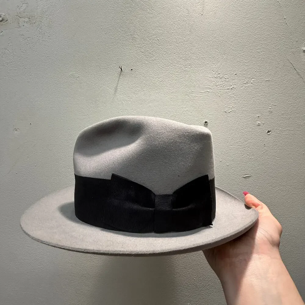 Vintage 1920s Fedora J.T. Hardeman Hat 6-7/8 Grey Black Formal